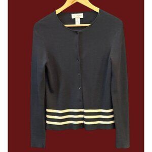 Vintage 90s Rena Rowan Silk Blend Cardigan Black Striped Nautical Preppy Small